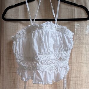 Free People White Ruffled Crop Top